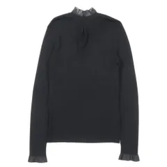 美品 EPOCA エポカ ウール レース装飾 リブニット 長袖 セーター トップス プルオーバー 40 黒 ブラック レディース 古着 中古 USED