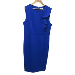 美品 Calvin Klein カルバンクライン ジャージー フリル ノースリーブ タイトドレス ひざ丈 ワンピース 10 ブルー レディース 古着 中古 USED