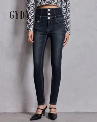 GYDA ジェイダ ハイウエストウエストクロススキニーデニムパンツ 072542418301