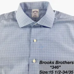 【15 1/2-34/35】Brooks Brothers 346 ワイドカラーシャツ / Slim Fit / Cotton100% / Check（ライトブルー×ホワイト／ハウンドトゥース） L相当 メンズ