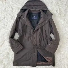 【極美品/S】BURBERRY LONDON バーバリー ロンドン モッズコート ミリタリージャケット ナイロンジャケット アウター ブルゾン キルティングライナー 取り外し可能フード 三陽商会 メガノバチェック ダークブラウン 濃茶