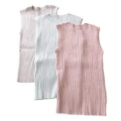 美品 Rirandture リランドチュール ラメ入り ノースリーブ リブニット トップス 3点セット サイズ2 ピンク ブルー グレー レディース 古着 中古 USED