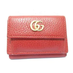 良品 GUCCI グッチ GGマーモント レザー コンパクトウォレット 三つ折り財布 523277 レッド レディース 古着 中古 USED