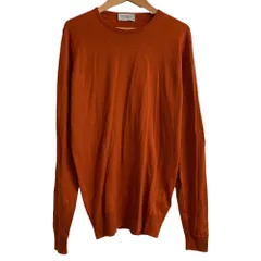 美品 JOHN SMEDLEY ジョンスメドレー クルーネック ウール ニット カットソー Mサイズ オレンジ メンズ 古着 中古 USED