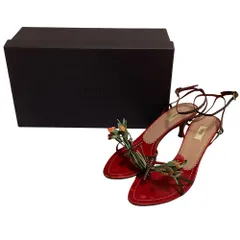 PRADA プラダ フラワーモチーフ ストラップ サンダル サイズ36.5 23.5cm レッド  レディース 古着 中古 USED