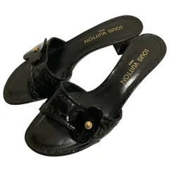 美品 LOUIS VUITTON ルイヴィトン モノグラム フラワー ミュール サンダル サイズ37.5 24.5cm ブラック レディース 古着 中古 USED