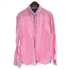 トミーヒルフィガー TOMMY HILFIGER ボタンダウンシャツ 長袖シャツ 麻 リネン XL ピンク ストライプ柄 /KW ■GY99