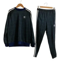 美品 adidas Originals アディダスオリジナルス タータン クルーネック スウェットシャツ パンツ セットアップ サイズM/XS ネイビー メンズ 古着 中古 USED