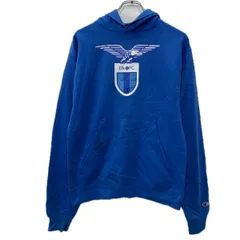 Champion プリントスウェット パーカー M ブルー ホワイト チャンピオン プルオーバー フーディー ビッグプリント 秋物 a712-6536