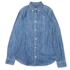 美品 RALPH LAUREN ラルフローレン デニム ボタンダウン シャツ ダンガリーシャツ ポニーロゴ 長袖 16 インディゴ 子供服 キッズ 古着 中古 USED