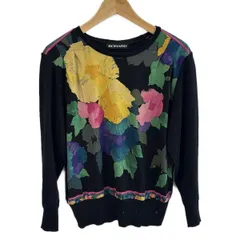 極美品✨レオナール　LL コットン　カットソー　ネイビー　花 長袖　日本製 レオナール カットソー 花柄 ネイビー ブルー ブラウス 長袖 コットン