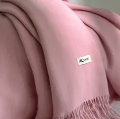 【ベビーピンク】マフラー 大判 ストール ショール ひざ掛け レディース メンズ ユニセックス 無地 フリンジ 秋冬 防寒 厚手 暖かい あったか シンプル