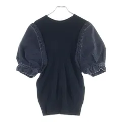 Sacai (サカイ) 24AW Denim Docking Knit デニムパフスリーブ ドッキング モックネック リブ 半袖ニット セーター レディース ブラック 24-07356