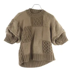 Sacai (サカイ) 24AW Patchwork Knit Pullover パッチワーク ウールニットパフスリーブ 半袖プルオーバーニットセーター レディース ブラウン 24-07582