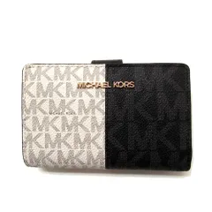 【新品 未使用】MICHAEL KORS マイケルコース アウトレット 財布 二つ折り財布 ジェット セット トラベル ツートン シグネチャー ミディアム ジップ コーナー 35F4GTVF6B BLACK