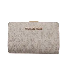 【新品 未使用】MICHAEL KORS マイケルコース アウトレット 財布 二つ折り財布 ジェット セット トラベル ツートン シグネチャー ミディアム ジップ コーナー 35F4GTVF6M PALE