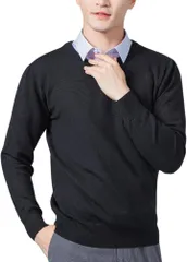 Flame Ark(フレイムアーク) セーター メンズ vネック カーディガン 長袖 ニット vネックセーター 春 秋 冬 ビジネス 冬服 トップス カジュアル 薄手 インナー 無地 春夏ニット 暖かい おしゃれ (ブラック,  3XL)