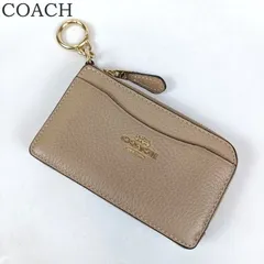 良品 COACH コーチ カードケース コインケース キーリング レザー ベージュ系 小銭入れ L字ファスナー ジップ
