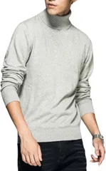 Flame Ark(フレイムアーク) タートルネック メンズ セーター ニット ハイネック インナー 秋 冬 ニットセーター 長袖 トップス 薄手 シンプル 無地 ハイカラー カジュアル ビジネス 冬服 防寒 おしゃれ (ライトグレー,  2XL)