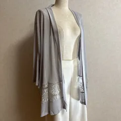 KN3428 ＊5L 大きいサイズ ロングカーディガン レース グレー トップス