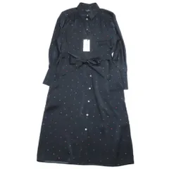 未使用 PS Paul Smith ピーエスポールスミス PS Stamp シャツワンピース 長袖 ロング丈 ウエストリボン カットソー 40 黒 ブラック レディース 古着 中古 USED