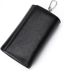 Ventury キーケース 財布一体型 メンズ カードキーケース 3つ折り 本革 牛革 車 6連キーホルダー 紙幣入れ カラビナ付 大容量 多機能 (ブラック)