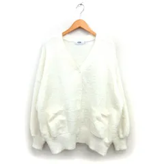 アズールバイマウジー AZUL by moussy Vネック オーバーサイズ カーディガン シャギーニット リブ ドロップショルダー 長袖 M オフホワイト /NT20