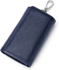 Ventury キーケース 財布一体型 メンズ カードキーケース 3つ折り 本革 牛革 車 6連キーホルダー 紙幣入れ カラビナ付 大容量 多機能 (ネイビー)