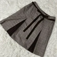 peyton place チェック柄スカート ブラウン M リボン ブロックプリーツ