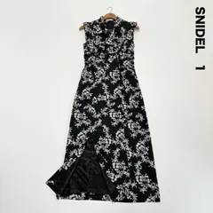SNIDEL スナイデル☆Sustainaバリエプリントナローワンピ 1 ブラック ノースリーブ フリル リボン