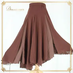 社交ダンス 衣装 スタンダード スカート レッスンウェア 練習着 オールシーズン U:NA ユーナ ブラウン系 無地 シンプル 茶色 フォーマル 大人用 フレアスカート デザイン 伸縮性あり ポリエステル おしゃれ 上品 送料無料