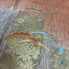 付下げ 刺繍 金彩 木目の地紋 紋無し 訪問着 正絹 着物 MK-2396