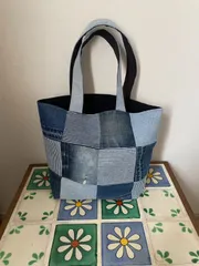 No.104　デニムリメイクパッチワークバック　ハンドメイド