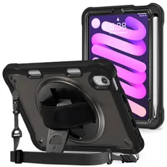 新品 ProCase iPad Mini A17 Pro 第7世代 2024 Mini6 2021 8.3インチ 肩掛け式 子供・現場作業用 耐衝撃 カバー ペン収納 360°回転スタンド ハンドストラップ付き 適用機種：iPad Mini A17 Pro 第