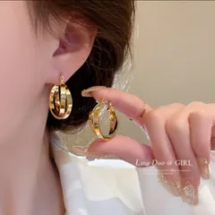 s21 大ぶり クロスフープピアス レディース 金属アレルギー対応 重ね付け風 ゴールド シルバー 韓国アクセサリー