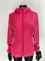 【USED】PUMA プーマ ポリエステル ダブルジップ 長袖 パーカー ジャケット 中綿 ロゴ刺繍 ピンク レディース O XL ゴルフウェア