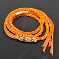 【新品】帯締め 絹100％ 組みひも 飾り付き 京都タグ 送料無料（橙色・パール調）