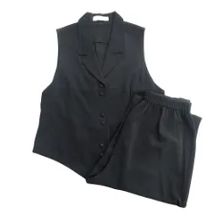 シセンドウ 詩仙堂 HITOSHI TAMURA ヒトシタムラ ちりめん セットアップ ベスト ジレ テーラード パンツ スラックス 黒 ブラック レディース 古着 中古 USED