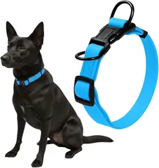 Fun Time For Dogs 犬 首輪 ダブルリング 首周り42～63cm 幅2.5cm 中型犬 大型犬 PVC 犬用 防水 防汚 アウトドア (ブルー,  ML（首周り42～63cm 幅2.0cm))