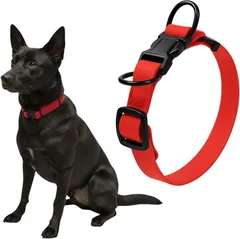 Fun Time For Dogs 犬 首輪 ダブルリング 首周り42～63cm 幅2.5cm 中型犬 大型犬 PVC 犬用 防水 防汚 アウトドア (レッド,  ML（首周り42～63cm 幅2.0cm))