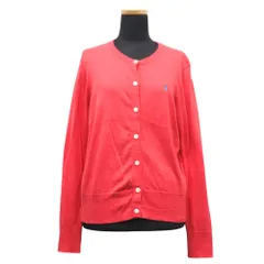 美品 POLO RALPH LAUREN ポロ ラルフローレン ピマコットン ニット カーディガン カットソー 長袖 ロゴ 刺繍 サイズＭ レッド系 レディース 古着 中古 USED