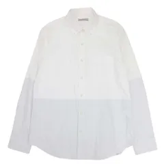 美品 DoCLASS ドゥクラッセ ブロックパターン シャツ ボタンダウン 長袖 ブラウス カットソー L 白 ホワイト×グレー メンズ 古着 中古 USED