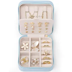 新品 Vlando 正方形アクセサリーケース 持ち運び 小物入れ ジュエリーケース 持ち運び イヤリング 収納 誕生日プレゼント-ブルー