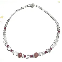 【新品】 【Malline 】 天然石 ショート ネックレス 恋愛・癒し ルビー マダガスカルパープルローズクォーツ ミルキークォーツ 天然水晶 長さ：約43 マグネットクラスプ 日本製 0