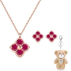 【新品】 [FH.bird] ルビー ネックレス ピアス レディース クローバー 「幸運のお守りです」シルバー925 金属アレルギー対応ネックレス ペンダント 7月誕生石 ピアス 誕生日プレゼント女性 人気 クリスマスプレゼント 1