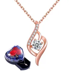 【新品】 [sassu fine] 選べる誕生石 ネックレス Preciosa(プレシオサ)クリスタル 国際標準シルバー925 純銀製 レディースネックレス ローズ 枯れない花プリザーブドフラワー ドライフラワー プレゼント (4月ピンクゴールド) 1