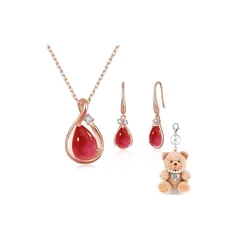 【新品】 [FH.bird] ルビー ネックレス ピアス レディース セット 赤です「天使の石」シルバー925 金属アレルギー対応 フックピアス 揺れる 7月誕生石 ピンクゴールド シンプル ティー 記念日 誕生日 クリスマスプレゼント 女性 人気 60代 1