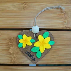 ウッド オーナメント プルメリア イエロー