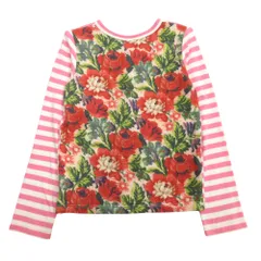 16aw COMME des GARCONS コムデギャルソン バックプリント カーディガン カットソー 花柄 ボーダー XS ピンク レディース 古着 中古 USED