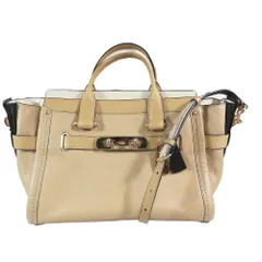 COACH コーチ スワッガー 2WAY ショルダーバッグ トート ハンドバッグ キャリーオール カラーブロック カバン ベージュ  レディース 古着 中古 USED